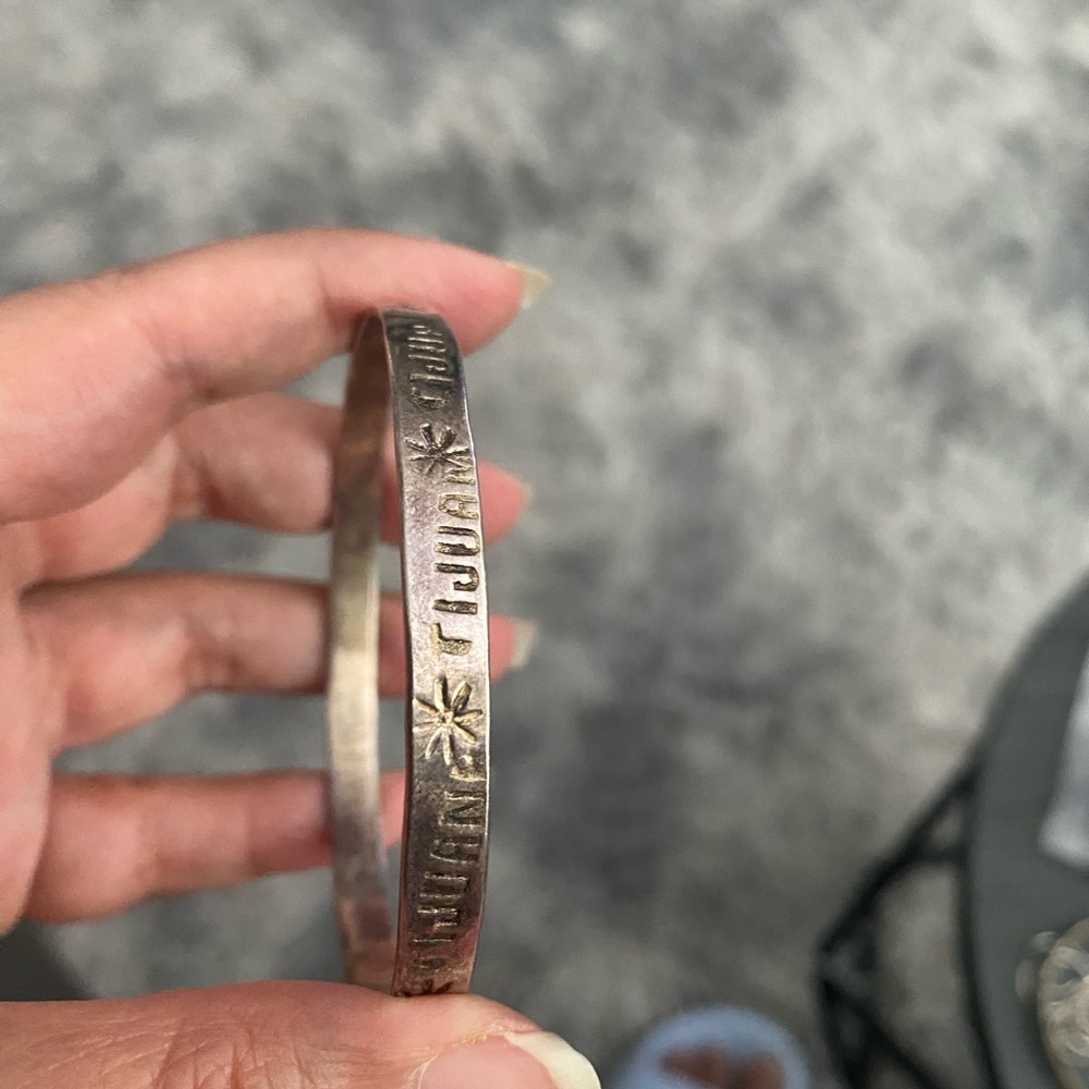 Stamped Silver Bangle with Star Accents